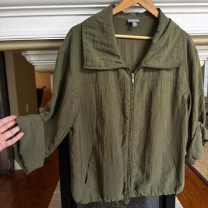 J. Jill Green Textured Lightweight Utility Jacket Casual Travel Minimal